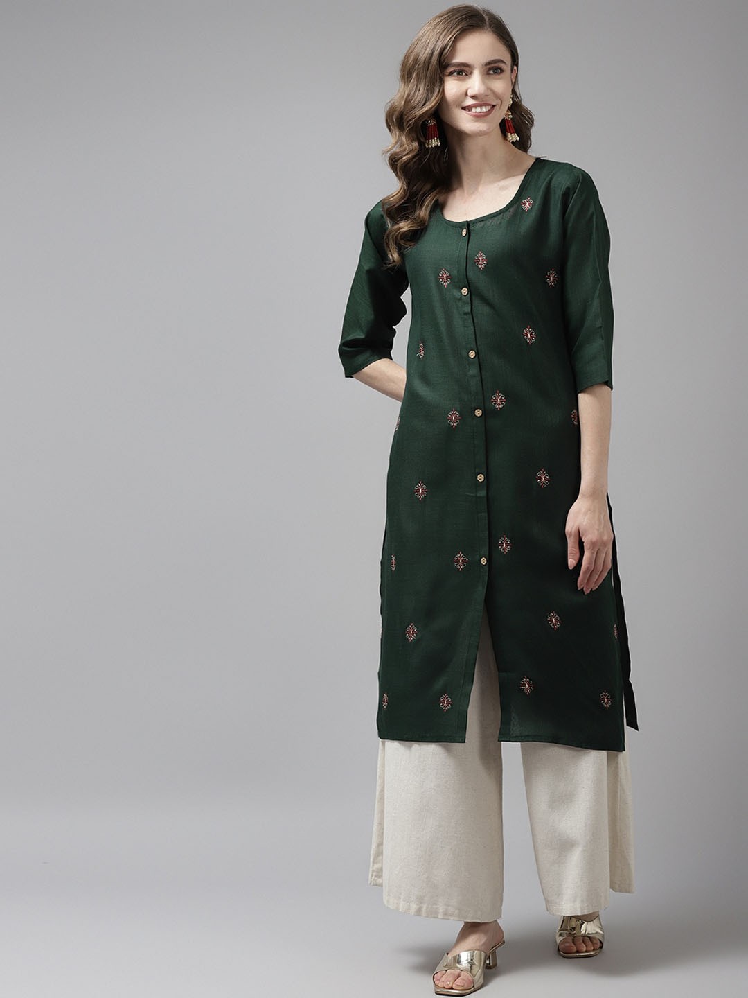 

BAESD Embroidered Cotton Straight Kurta, Green