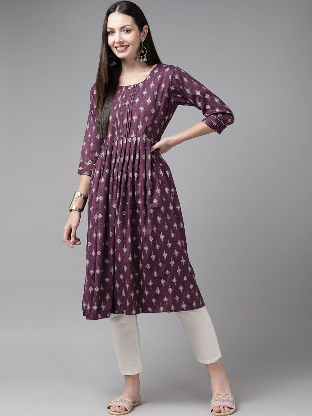 

BAESD Ethnic Motifs Printed Cotton A-line Kurta, Purple
