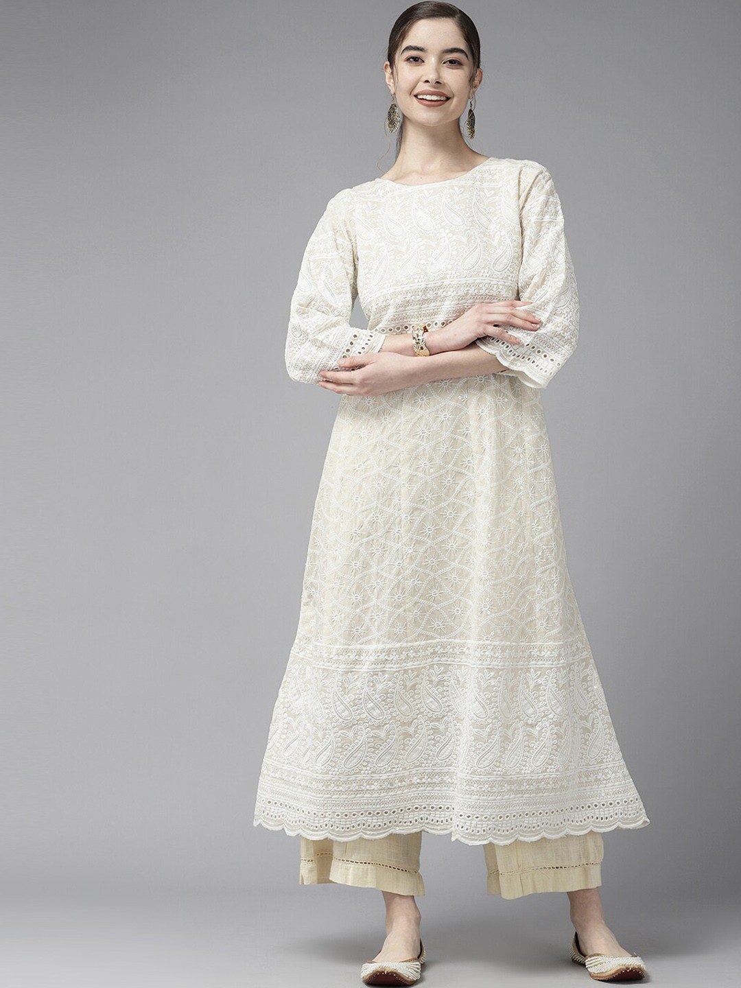 

BAESD Ethnic Motif Embroidered Anarkali Kurta, White