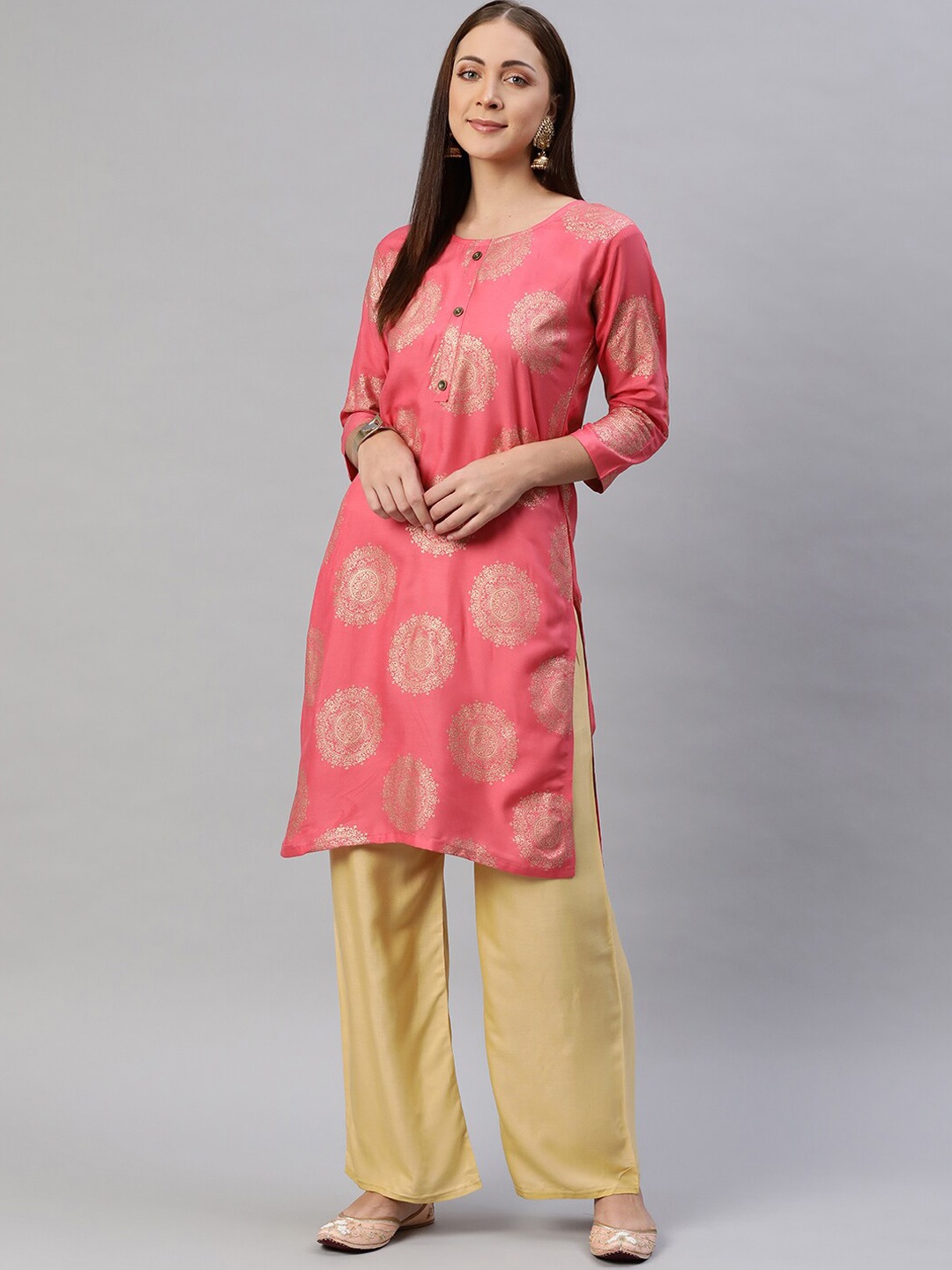 

BAESD Ethnic Motifs Printed Cotton Straight Kurta, Pink