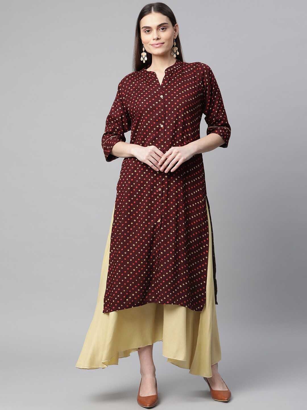 

BAESD Bandhani Printed Gotta Patti Straight Cotton Kurta, Maroon
