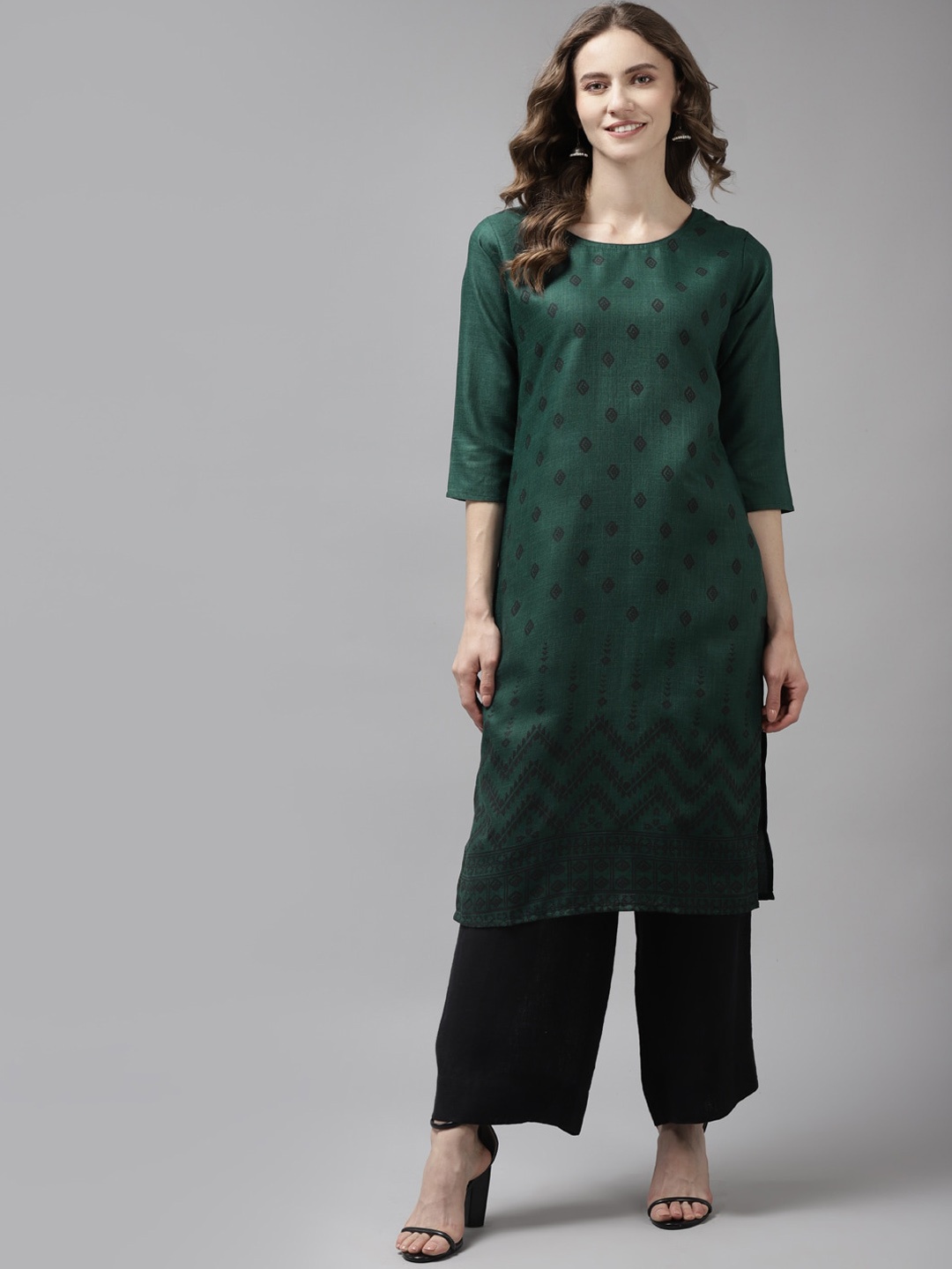 

BAESD Ethnic Motifs Printed Straight Cotton Kurta, Green
