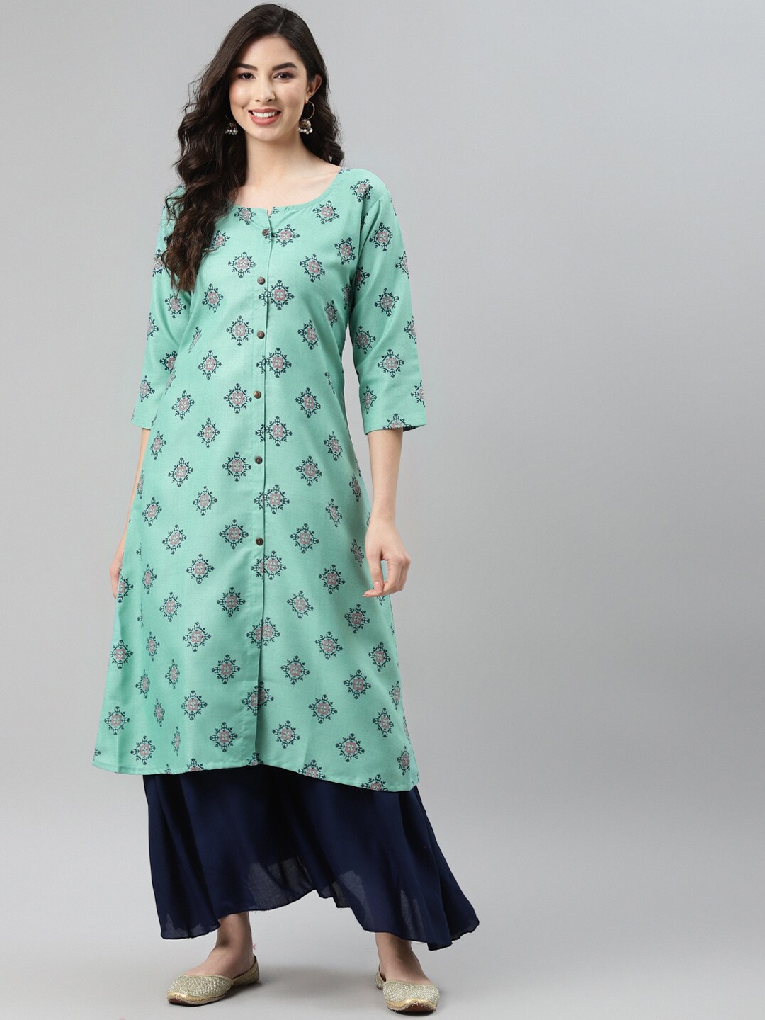 

BAESD Ethnic Motifs Printed Straight Cotton Kurta, Sea green