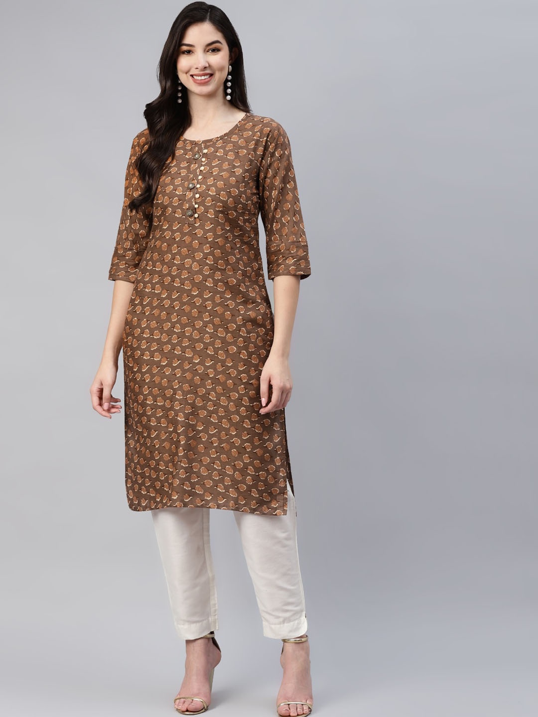 

BAESD Floral Printed Kurta, Brown