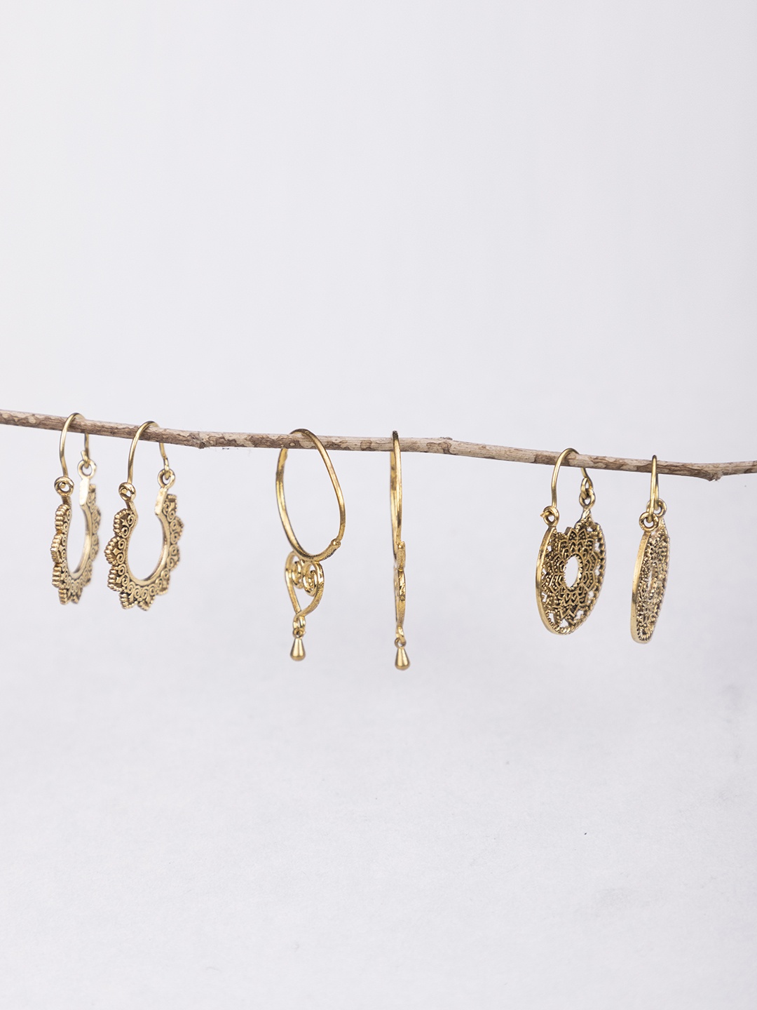 

Studio One Love Set Of 3 Contemporary Hoop Earrings, Gold