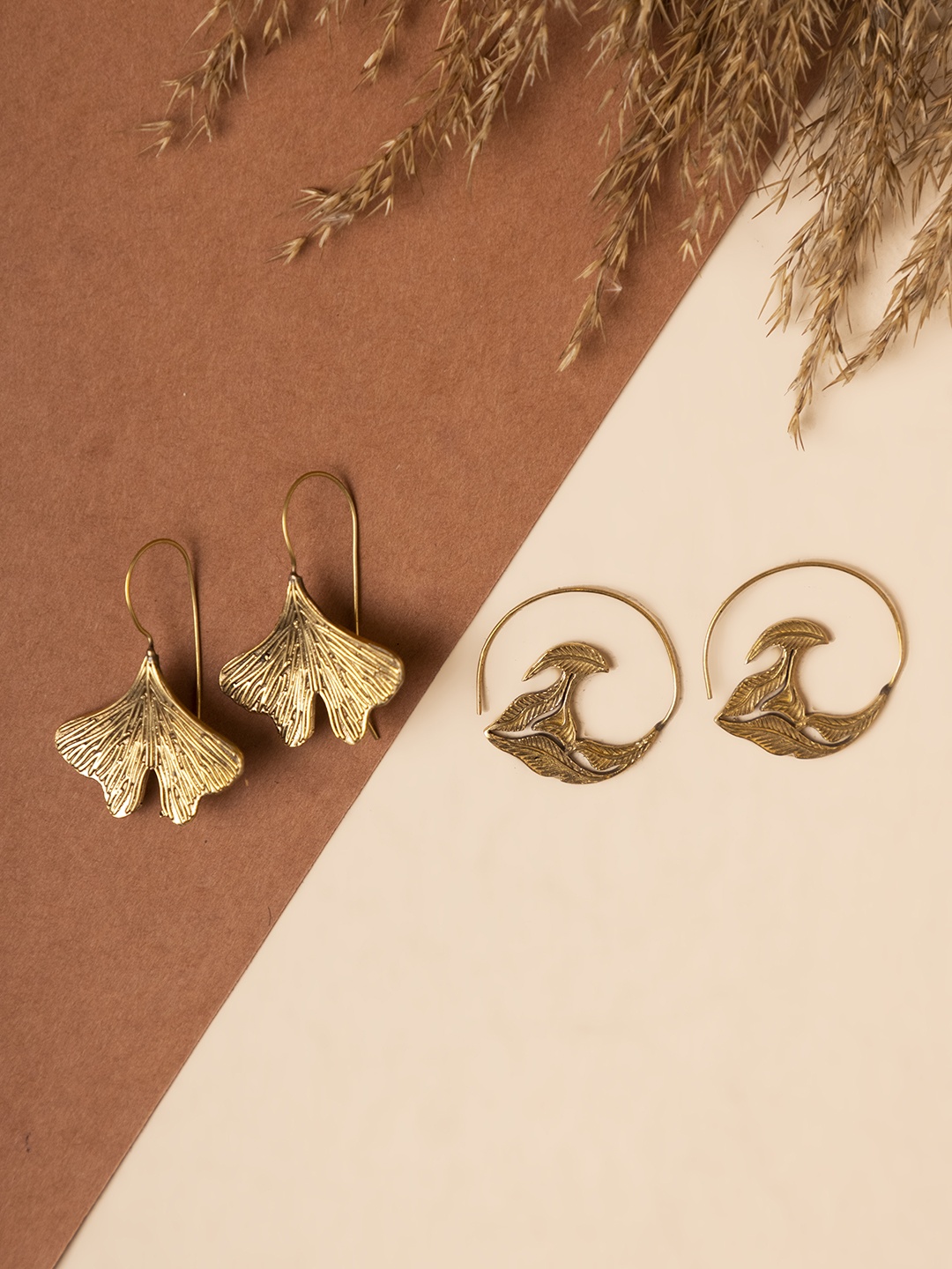 

Studio One Love Set Of 2 Brass-Plated Contemporary Drop Earrings, Gold