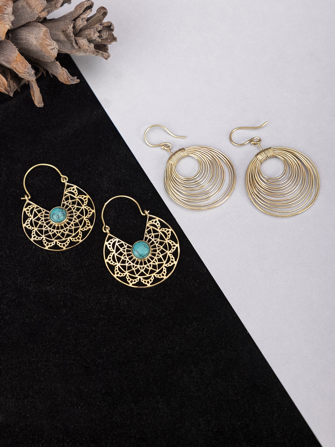 

Studio One Love Pack Of 2 Brass-Plated Contemporary Drop Earrings, Gold