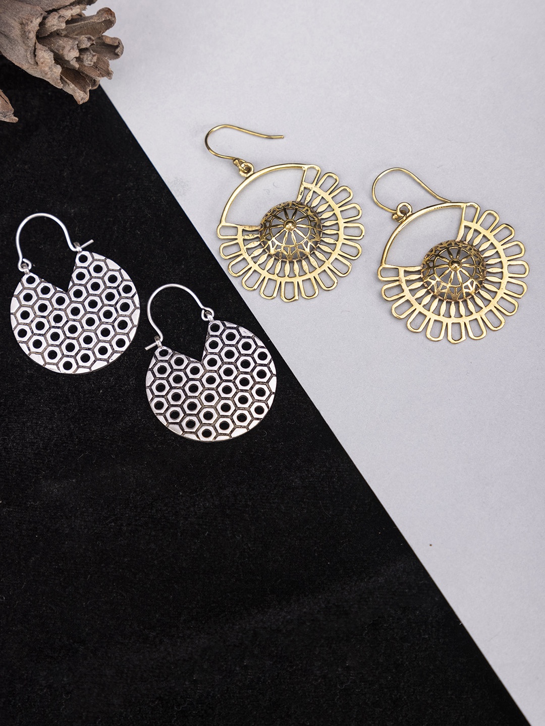 

Studio One Love Pack Of 2 Brass-Plated Contemporary Drop Earrings, Silver
