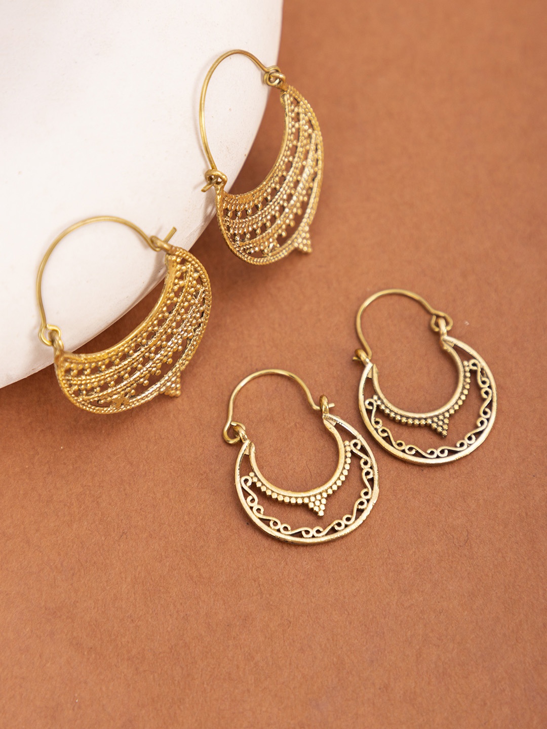 

Studio One Love Pack Of 2 Brass-Plated Contemporary Drop Earrings, Gold