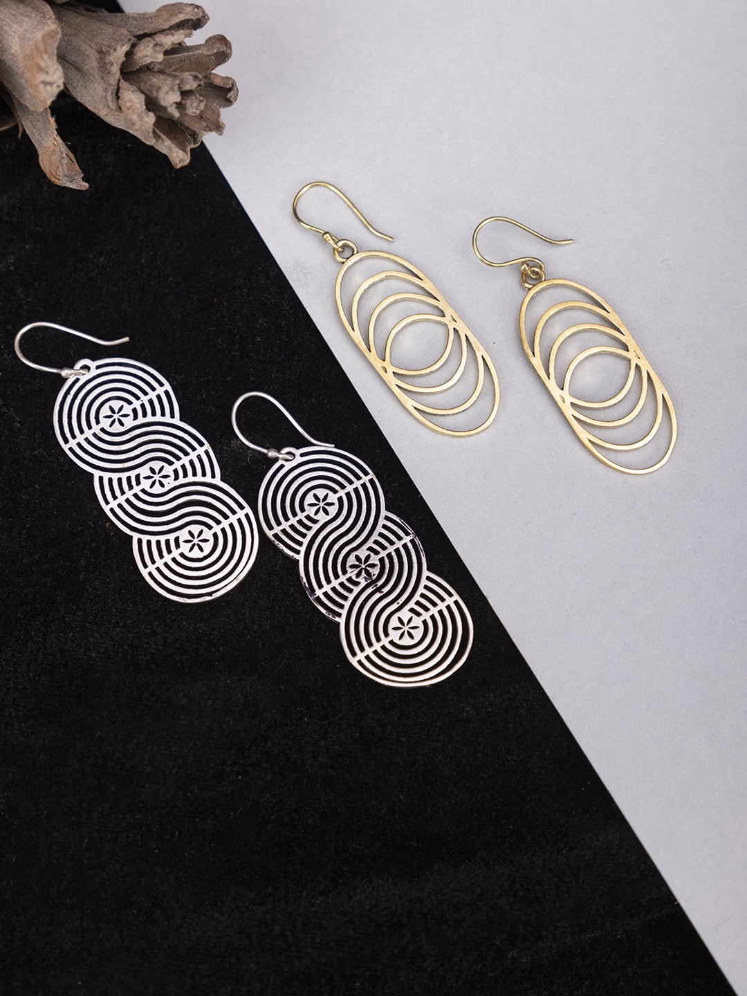 

Studio One Love Pack Of 2 Brass-Plated Contemporary Drop Earrings, Silver