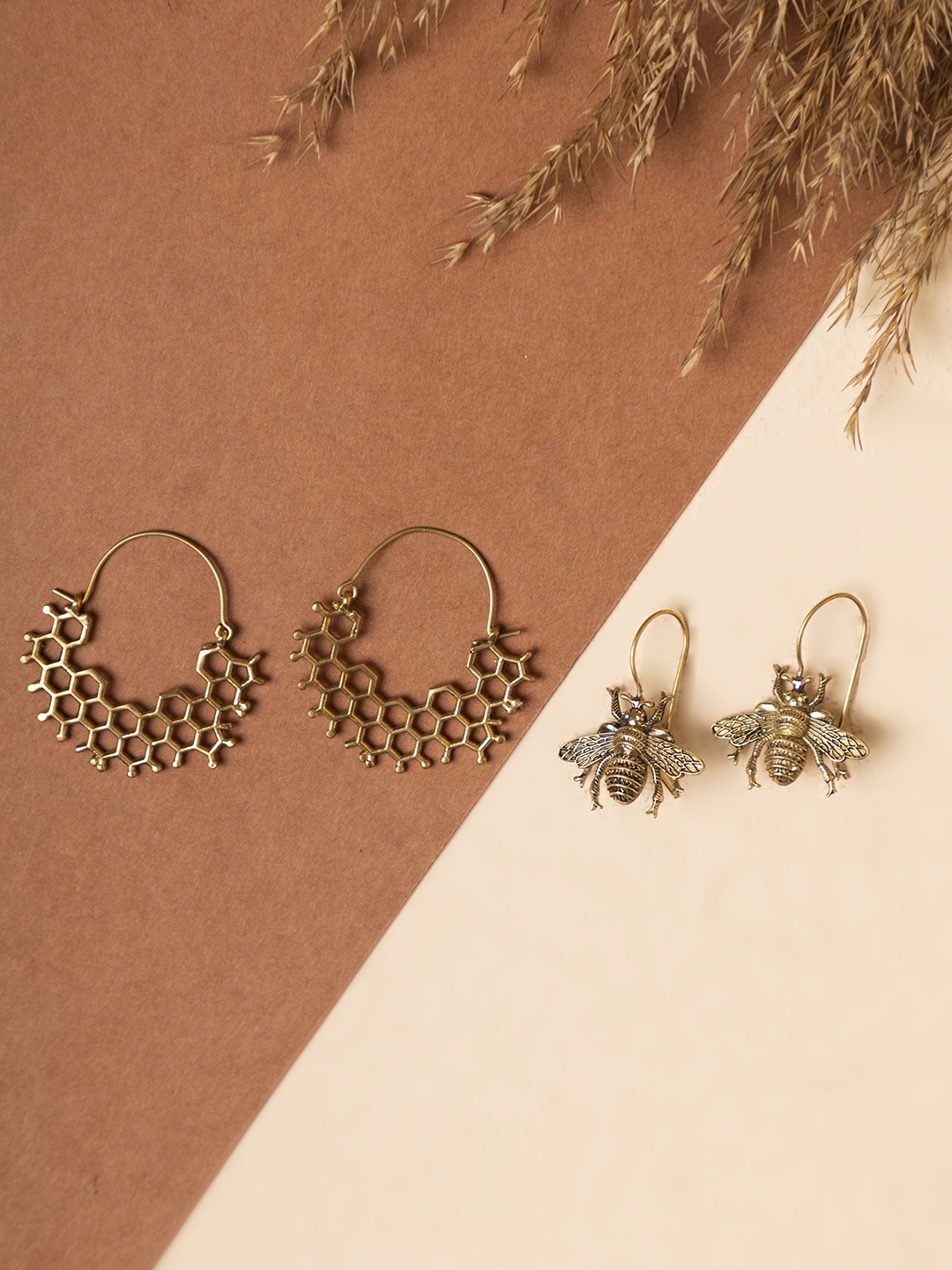 

Studio One Love Set Of 2 Brass-Plated Hoop And Drop Earrings, Gold