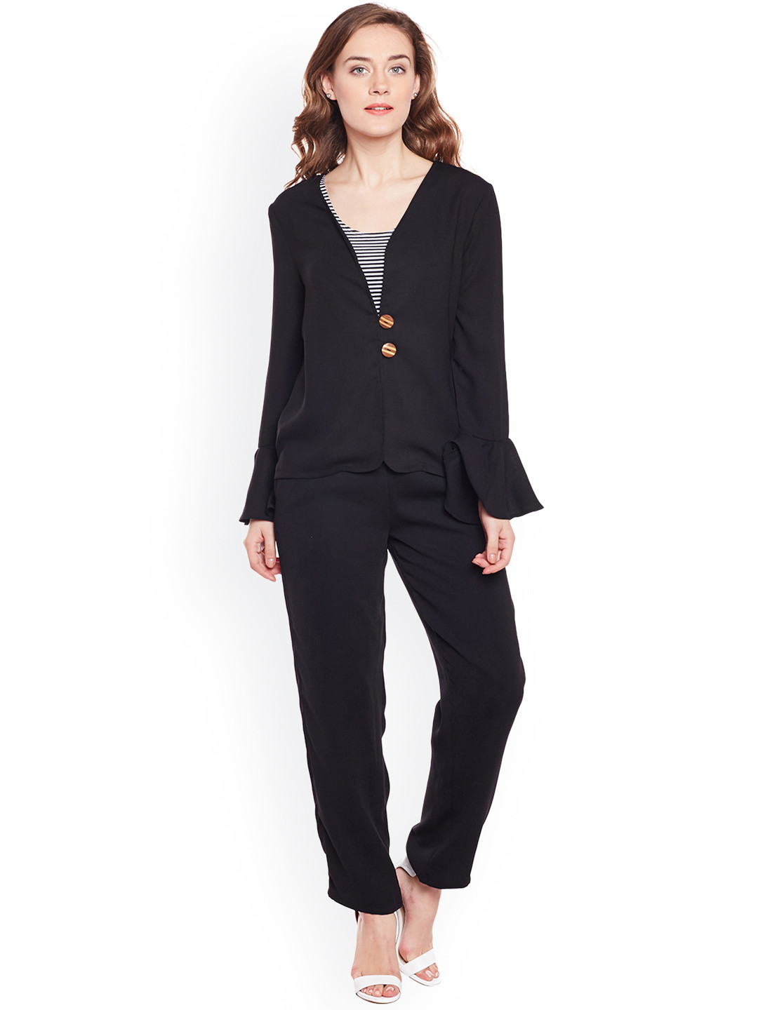 

Zastraa Women Black Solid Top with Trousers