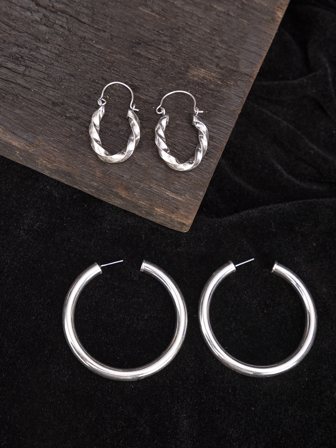 

Studio One Love Pack Of 2 Brass-Plated Contemporary Hoop Earrings, Silver