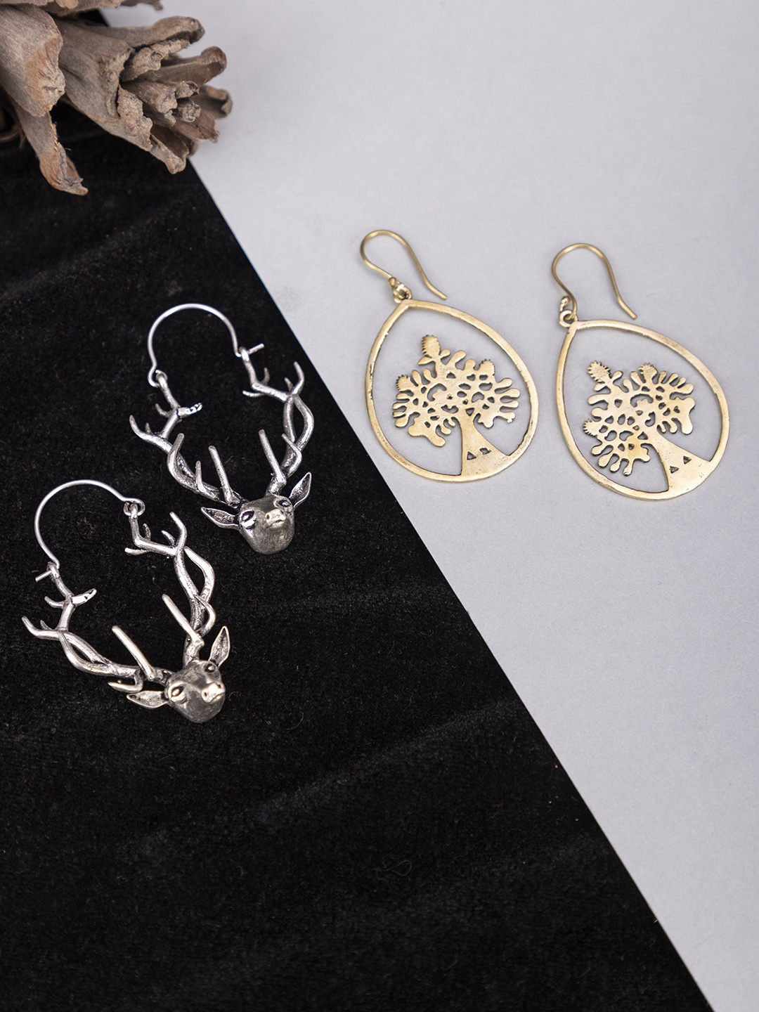 

Studio One Love Set Of 2 Brass-Plated Contemporary Drop Earrings, Silver