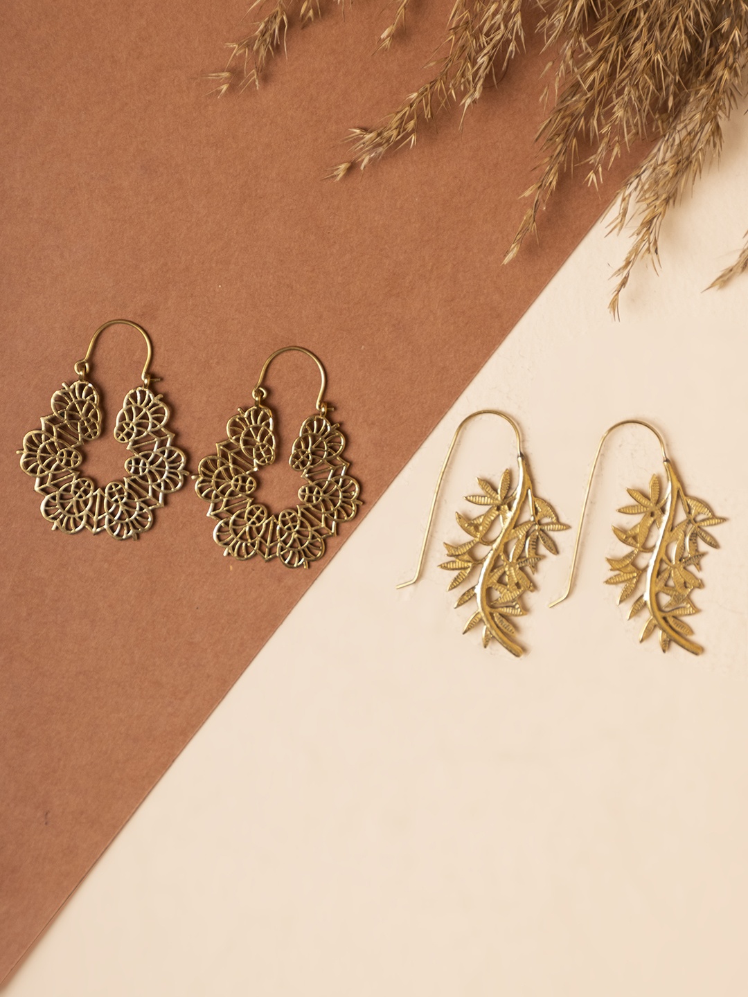 

Studio One Love Set Of 2 Brass-Plated Contemporary Drop Earrings, Gold