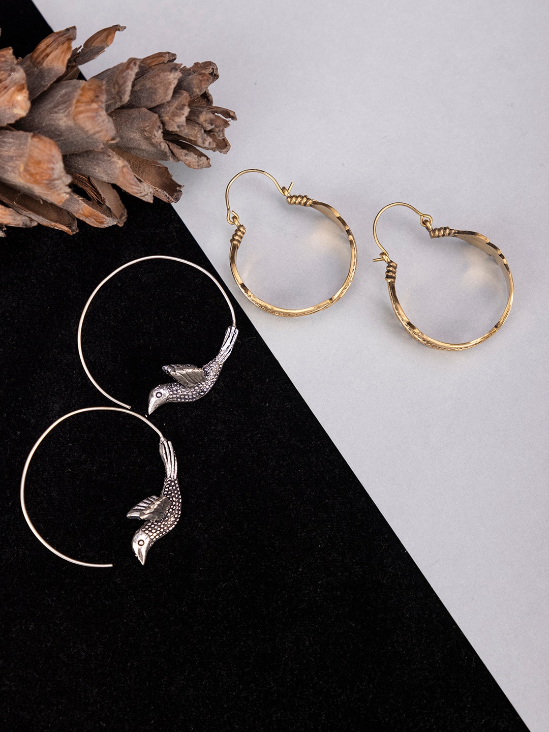 

Studio One Love Set Of 2 Gold-Toned Contemporary Hoop Earrings