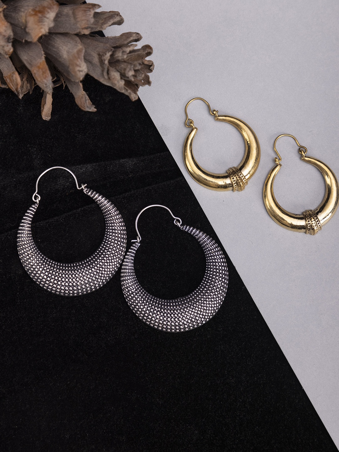 

Studio One Love Set Of 2 Silver-Toned Contemporary Hoop Earrings