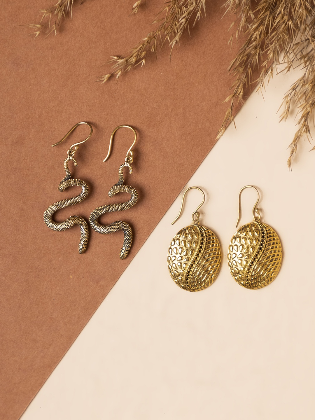 

Studio One Love Set Of 2 Brass-Plated Contemporary Drop Earrings, Gold