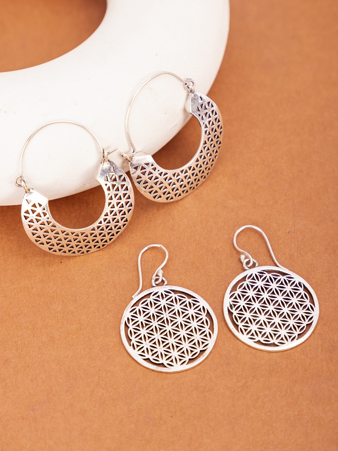

Studio One Love Set Of 2 Brass-Plated Contemporary Drop Earrings, Silver