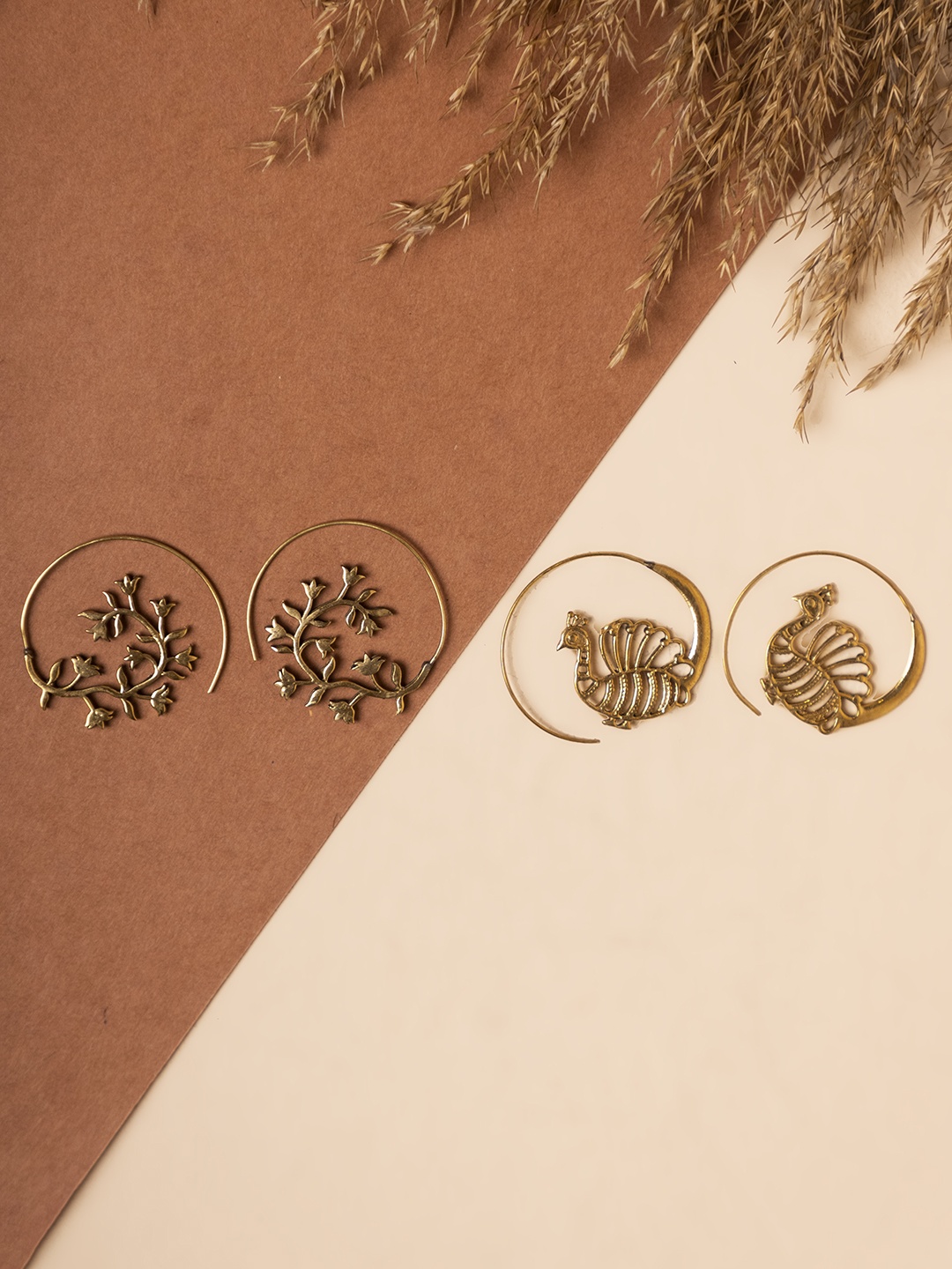 

Studio One Love Set Of 2 Brass-Plated Contemporary Drop Earrings, Gold