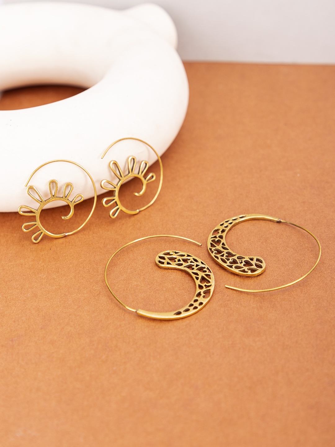 

Studio One Love Set Of 2 Brass-Plated Contemporary Hoop Earrings, Gold
