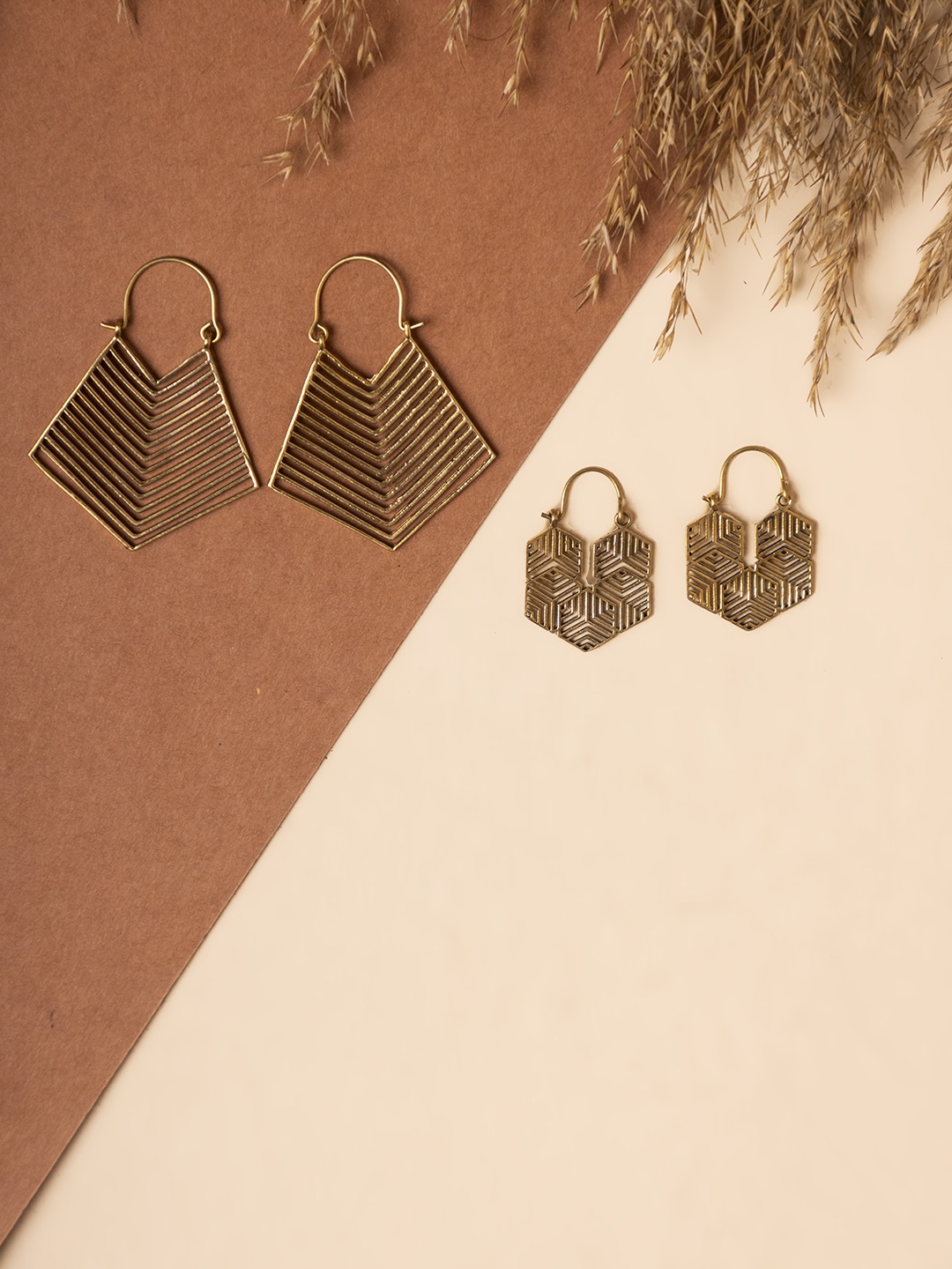 

Studio One Love Set Of 2 Contemporary Drop Earrings, Gold