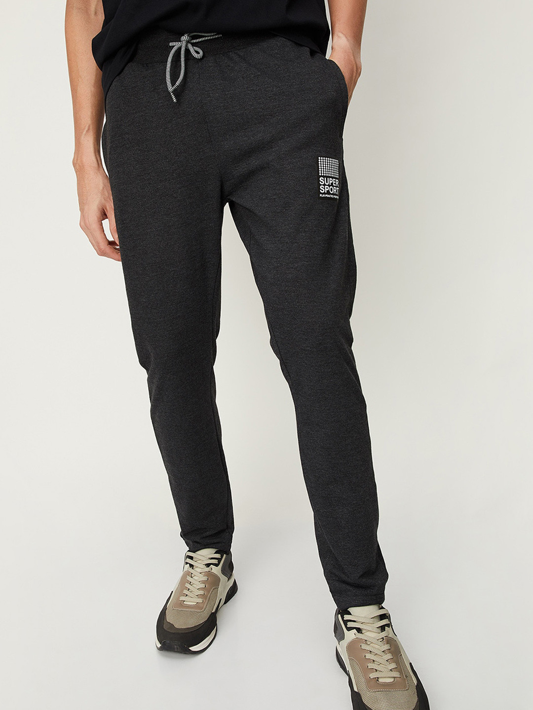 

max Men Mid-Rise Cotton Track Pants, Grey