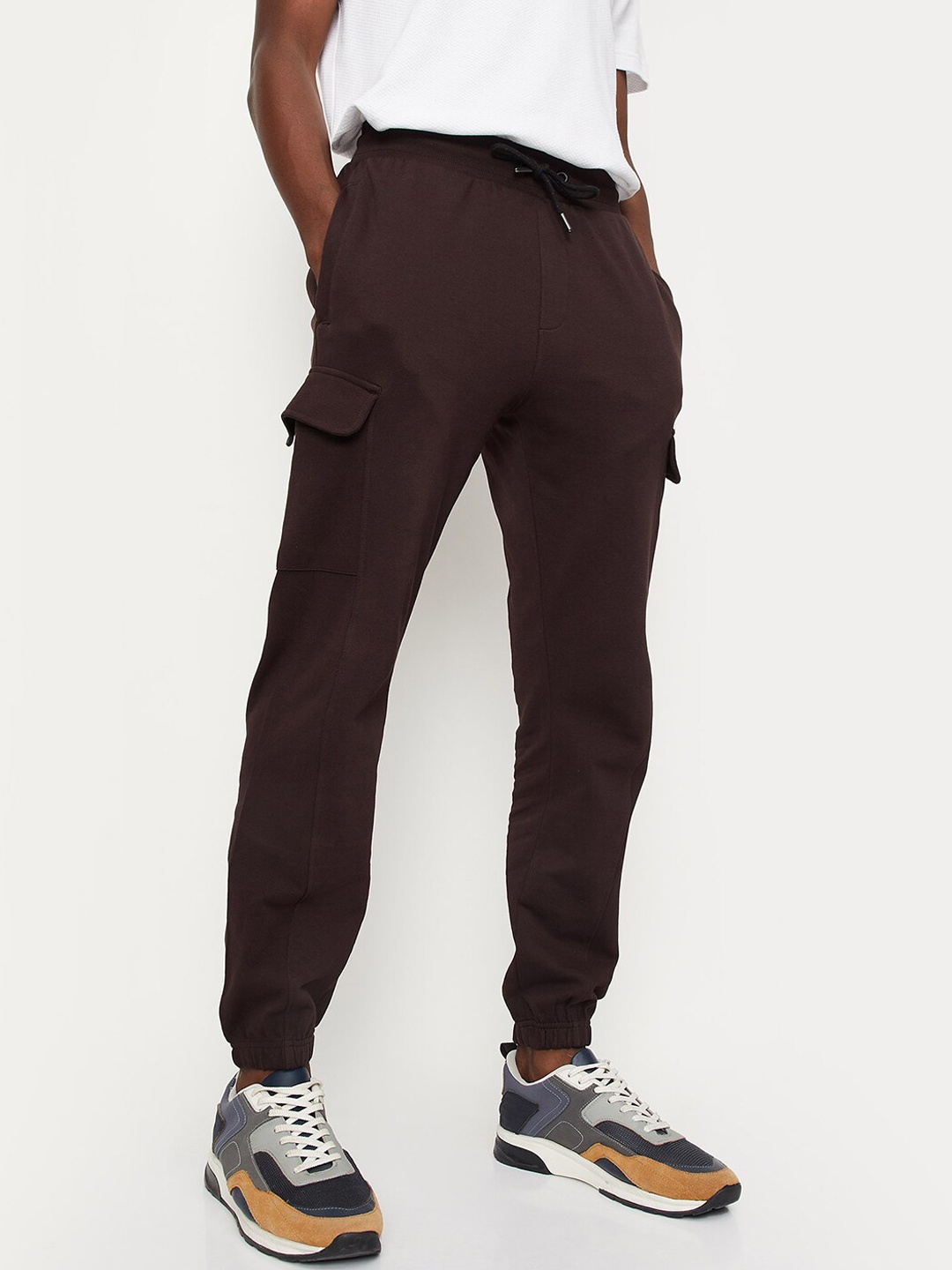 

max Men Mid-Rise Pure Cotton Joggers, Brown