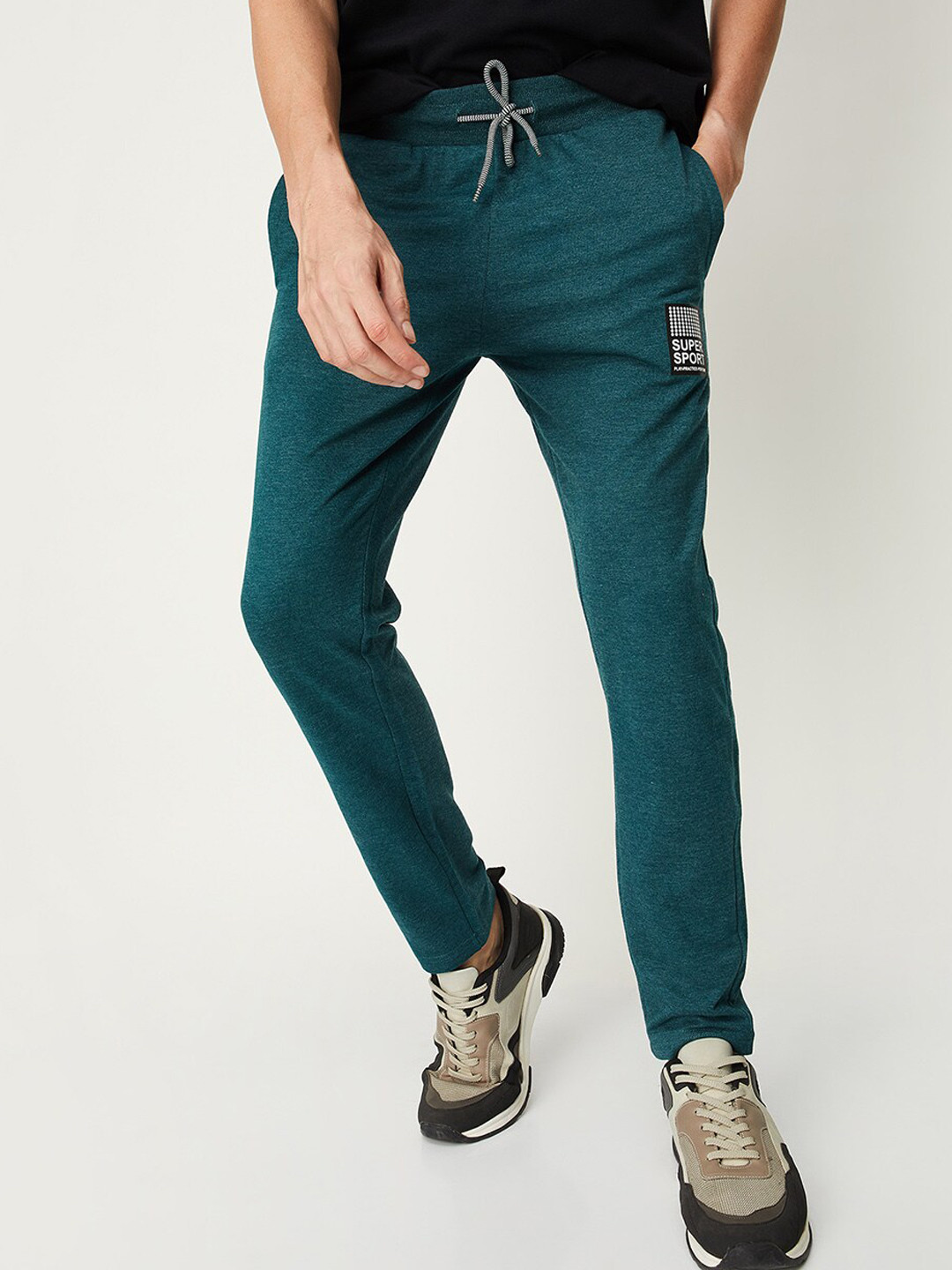 

max Men Mid-Rise Cotton Track Pants, Teal