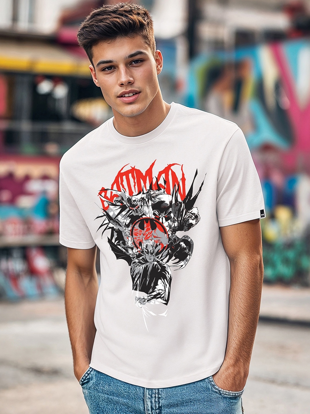 

Bewakoof White Graphic Printed Cotton T-shirt