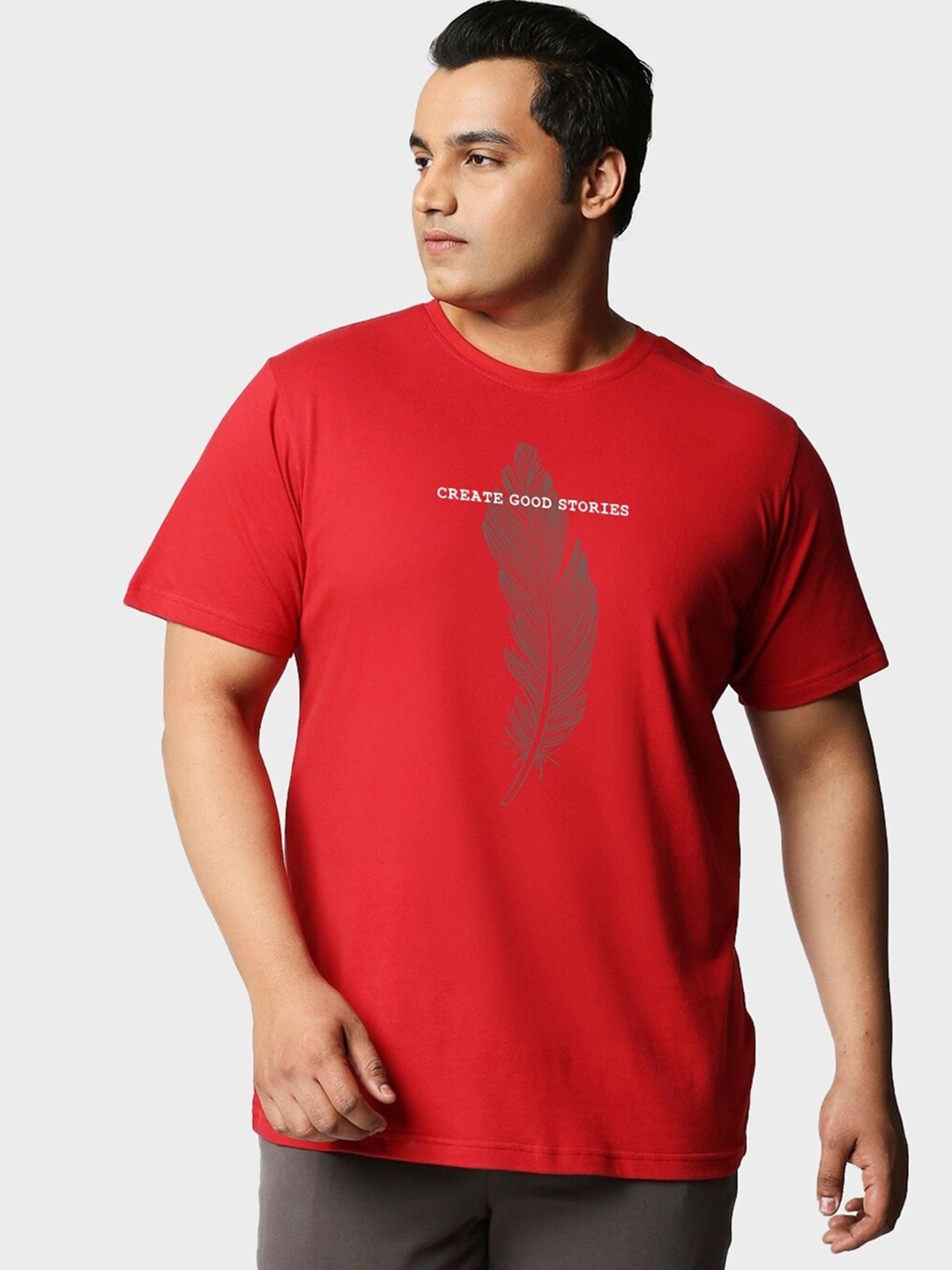 

Bewakoof Create Good Stories Typography Print Oversized Plus Size T-shirt, Red
