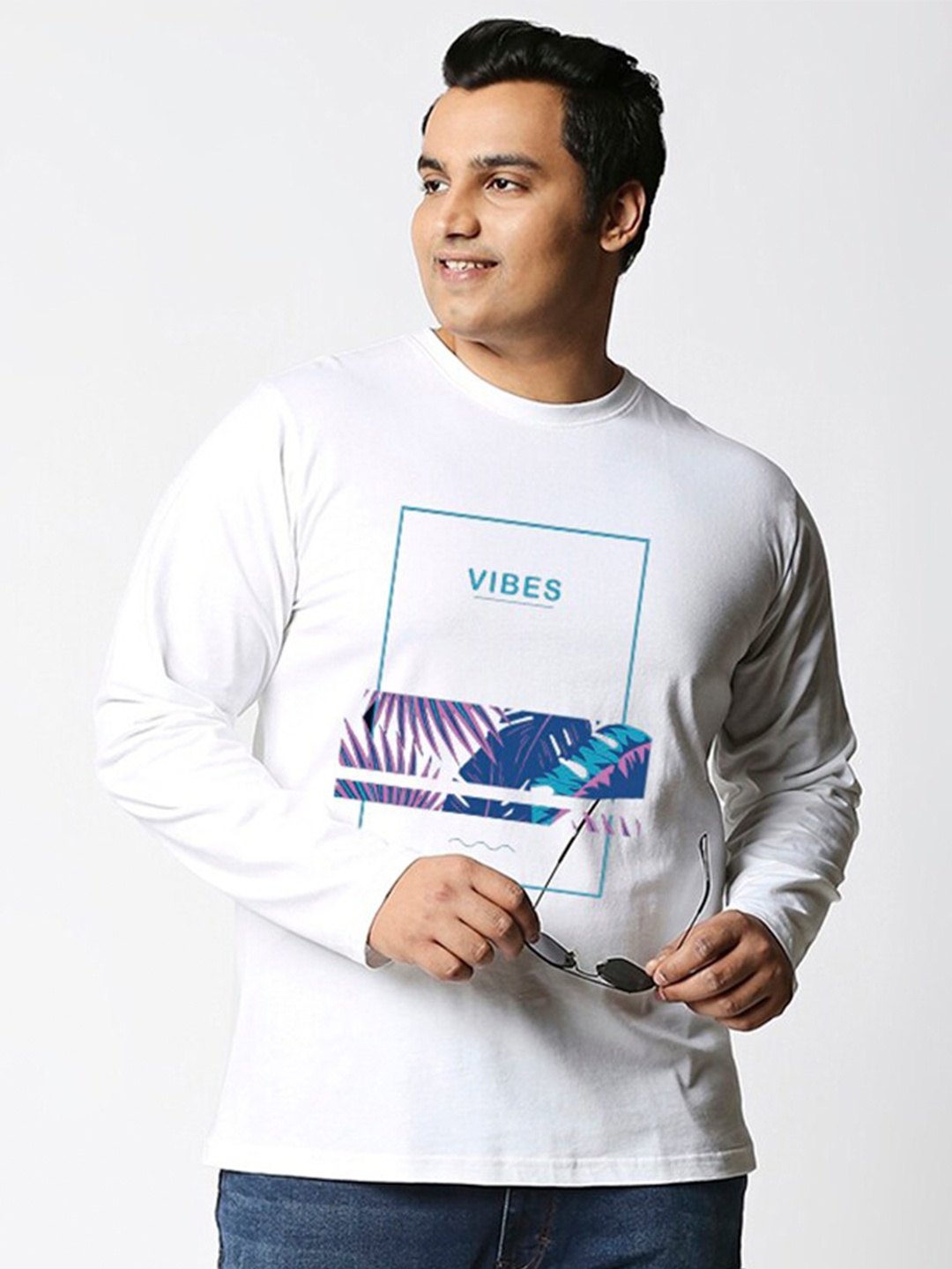 Bewakoof Men Vibes Graphic Printed Plus Size T-shirt, White