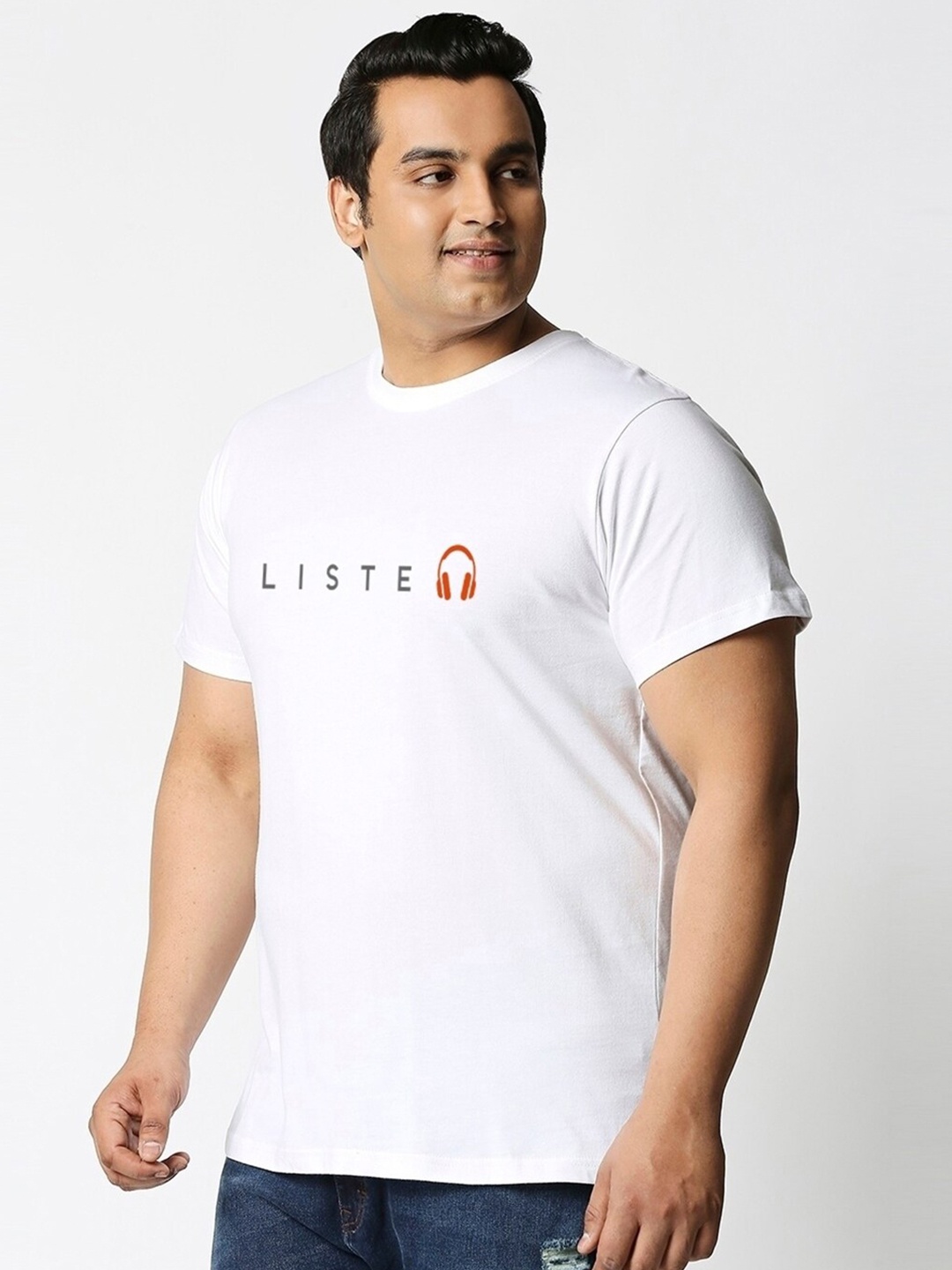 

Bewakoof Men Keep Listening Typography Plus Size T-shirt, White