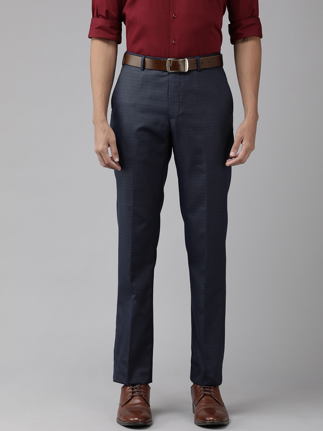 

Park Avenue Men Textured Smart Regular Fit Formal Trousers, Navy blue