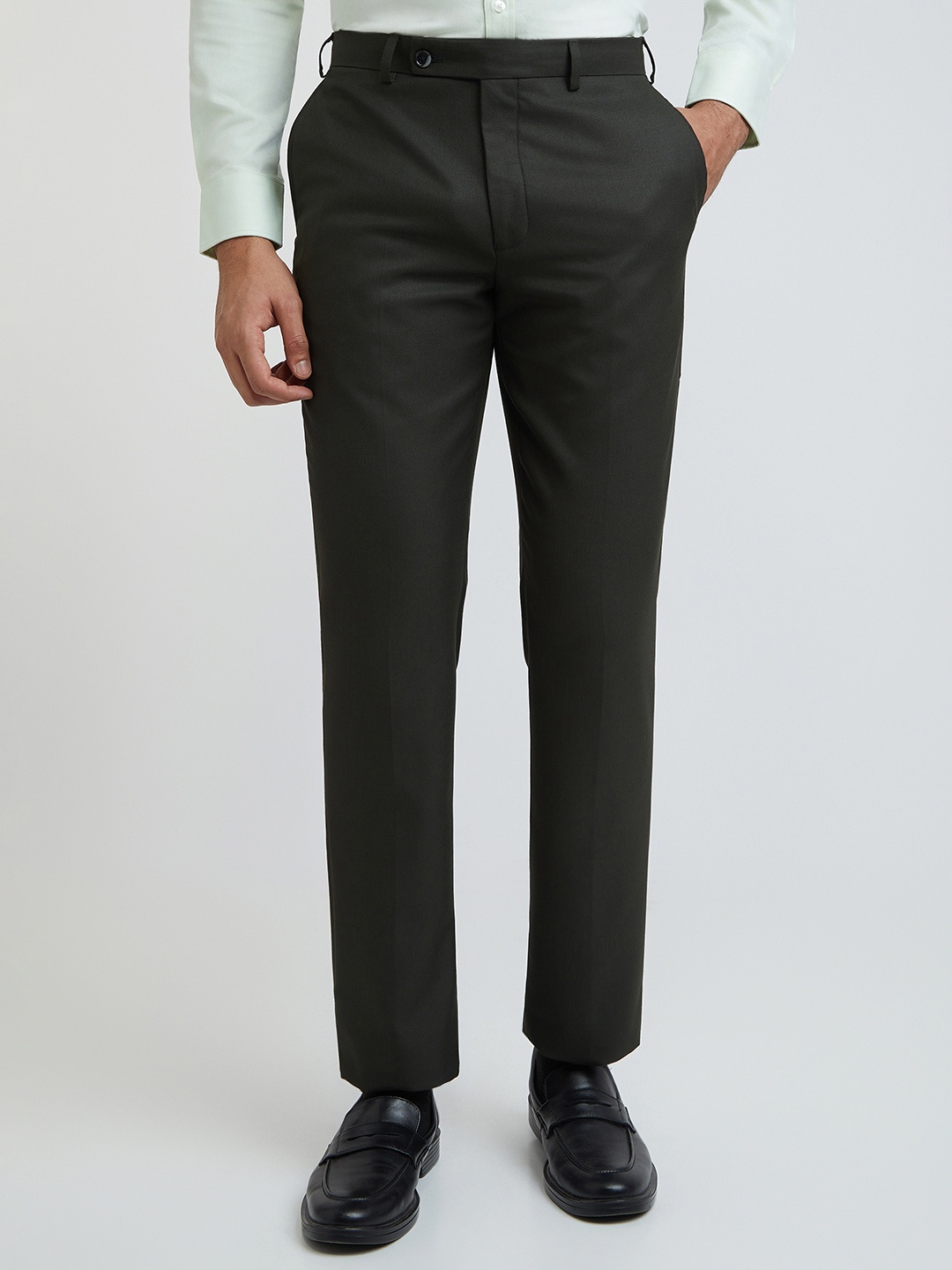 

Park Avenue Men Tapered Fit Low-Rise Formal Trousers, Olive