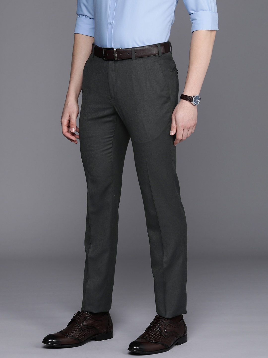 

Raymond Men Textured Slim Fit Formal Trousers, Charcoal