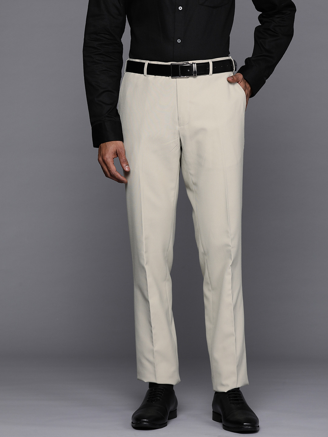 

Raymond Men Slim Fit Formal Trousers, Cream