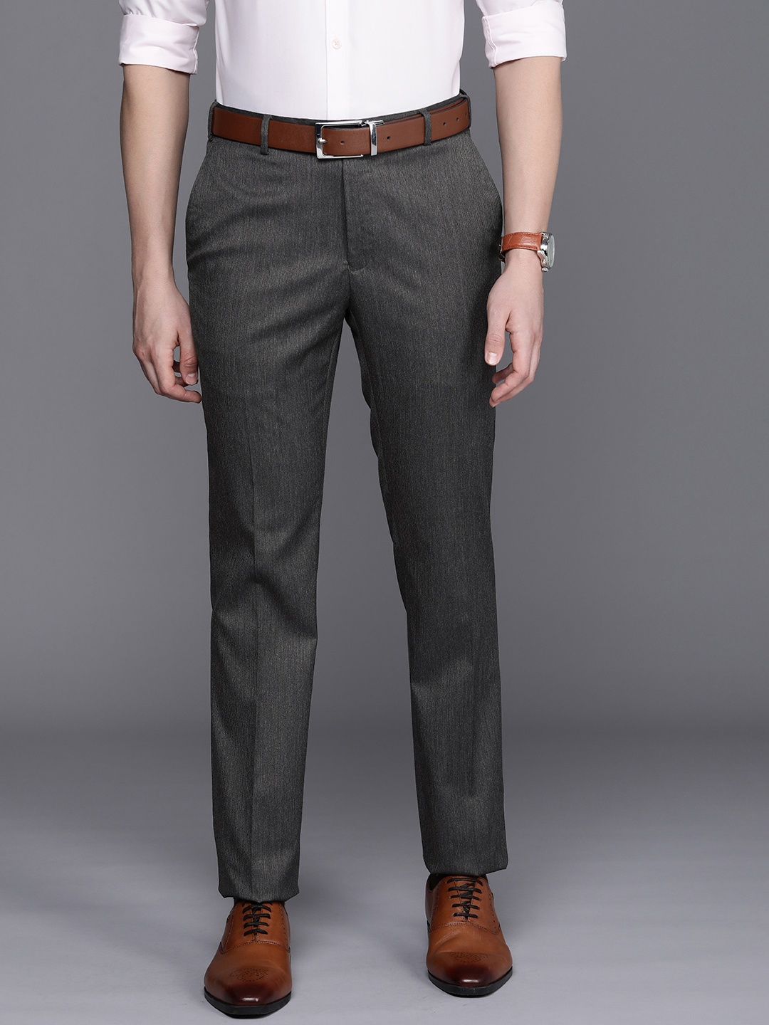 

Raymond Men Textured Slim Fit Formal Trousers, Charcoal