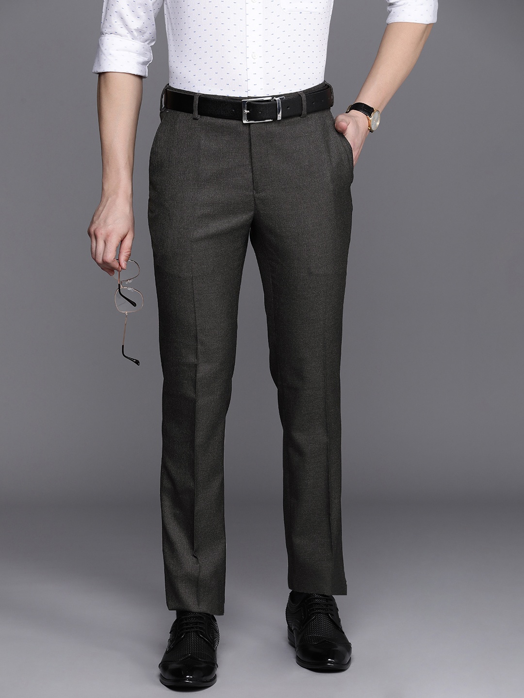 

Raymond Men Mid-Rise Slim Fit Trousers, Charcoal