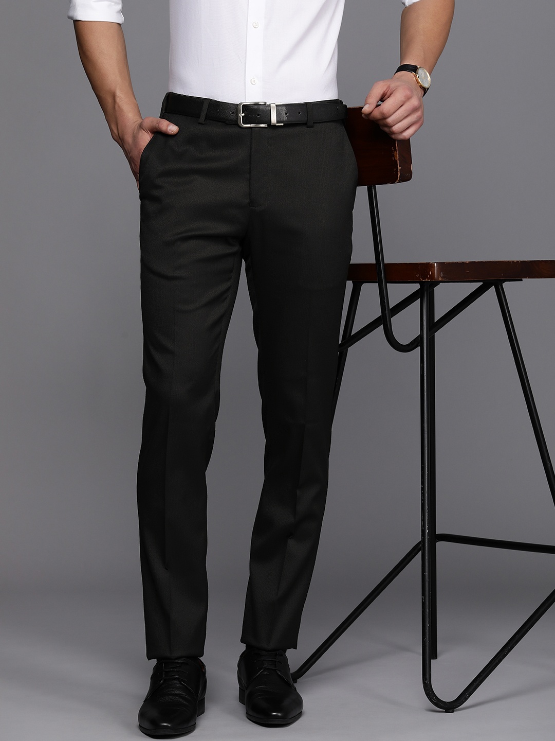 

Raymond Men Slim Fit Formal Trousers, Black