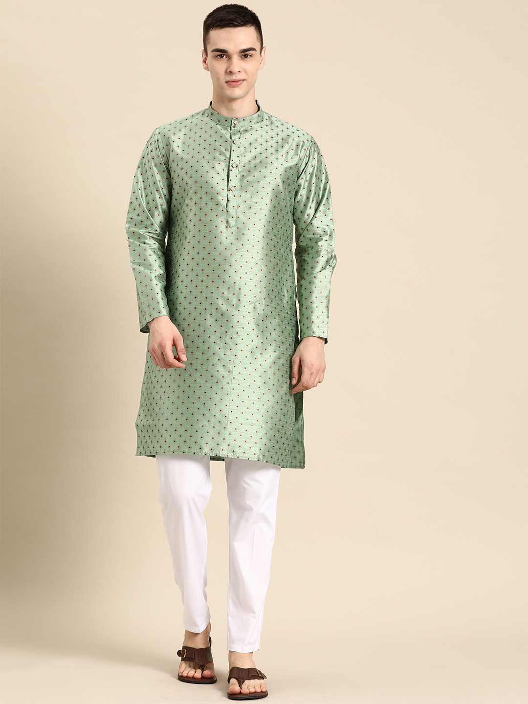 

Anouk Men Ethnic Motifs Printed Regular Kurta with Pyjamas, Sea green