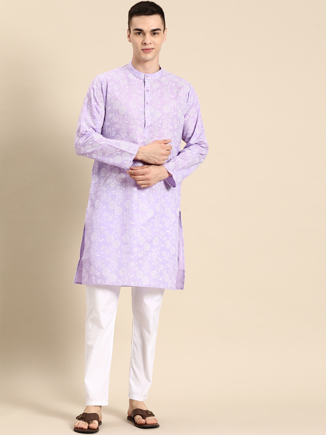 

Anouk Men Purple Floral Printed Regular Kurta with Pyjamas