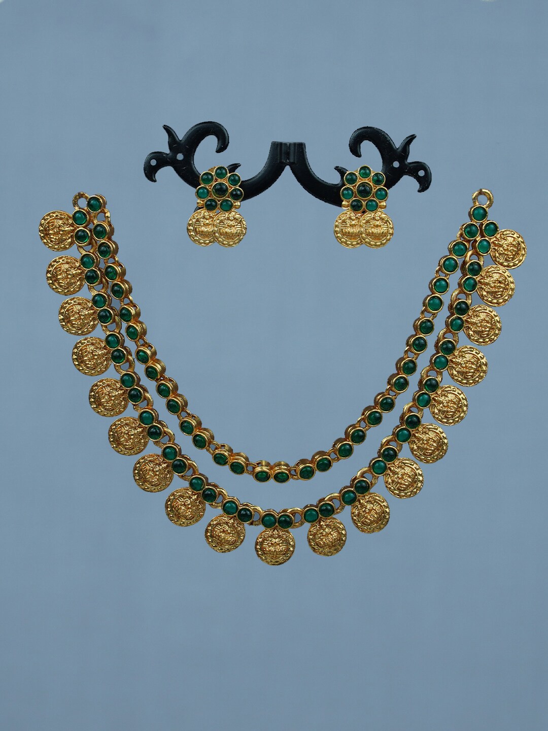 

Diksha collection Gold-Plated Stone Studded Temple Jewellery Set