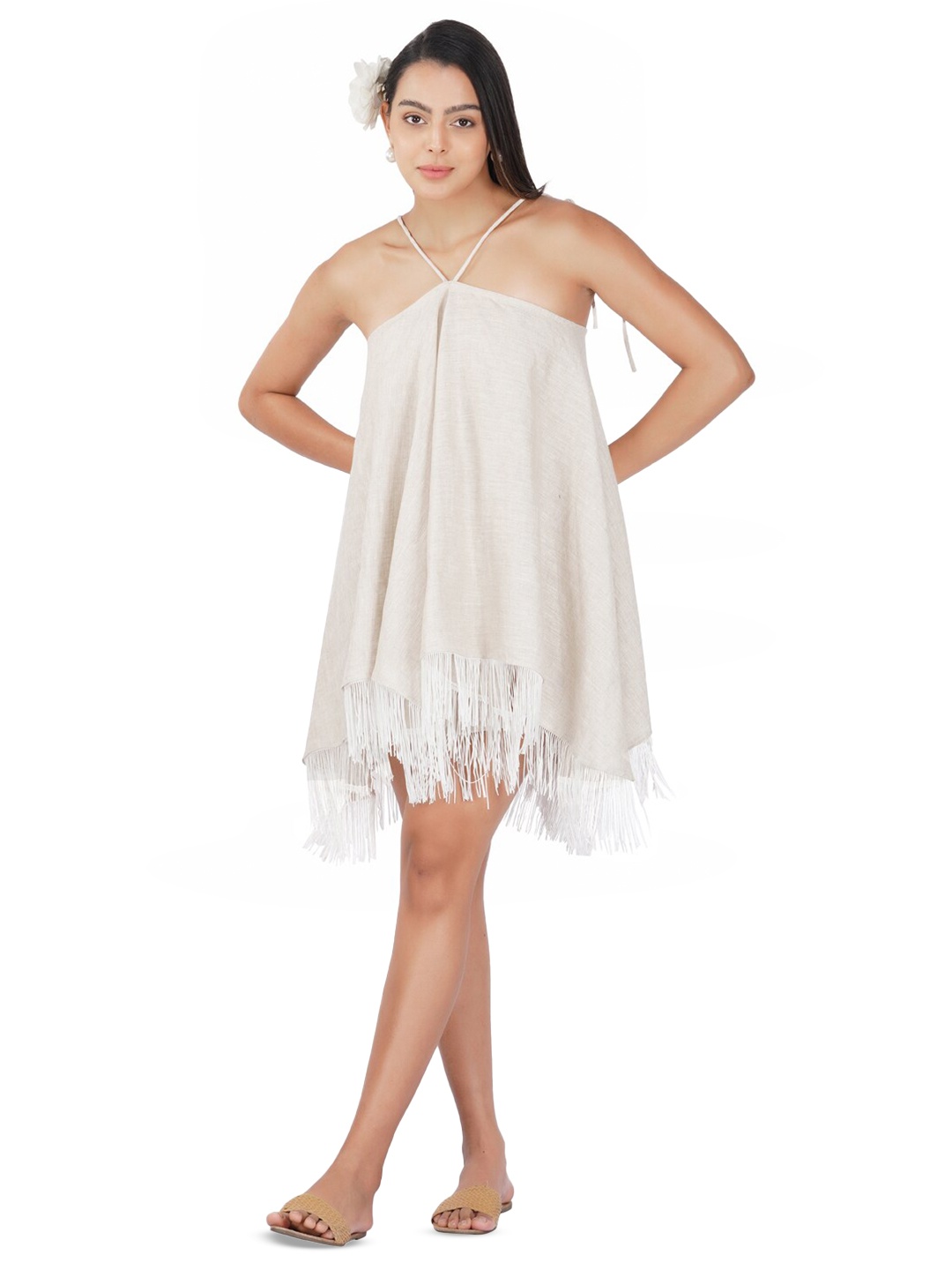 

KOVET Fringed A-Line Dress, Beige