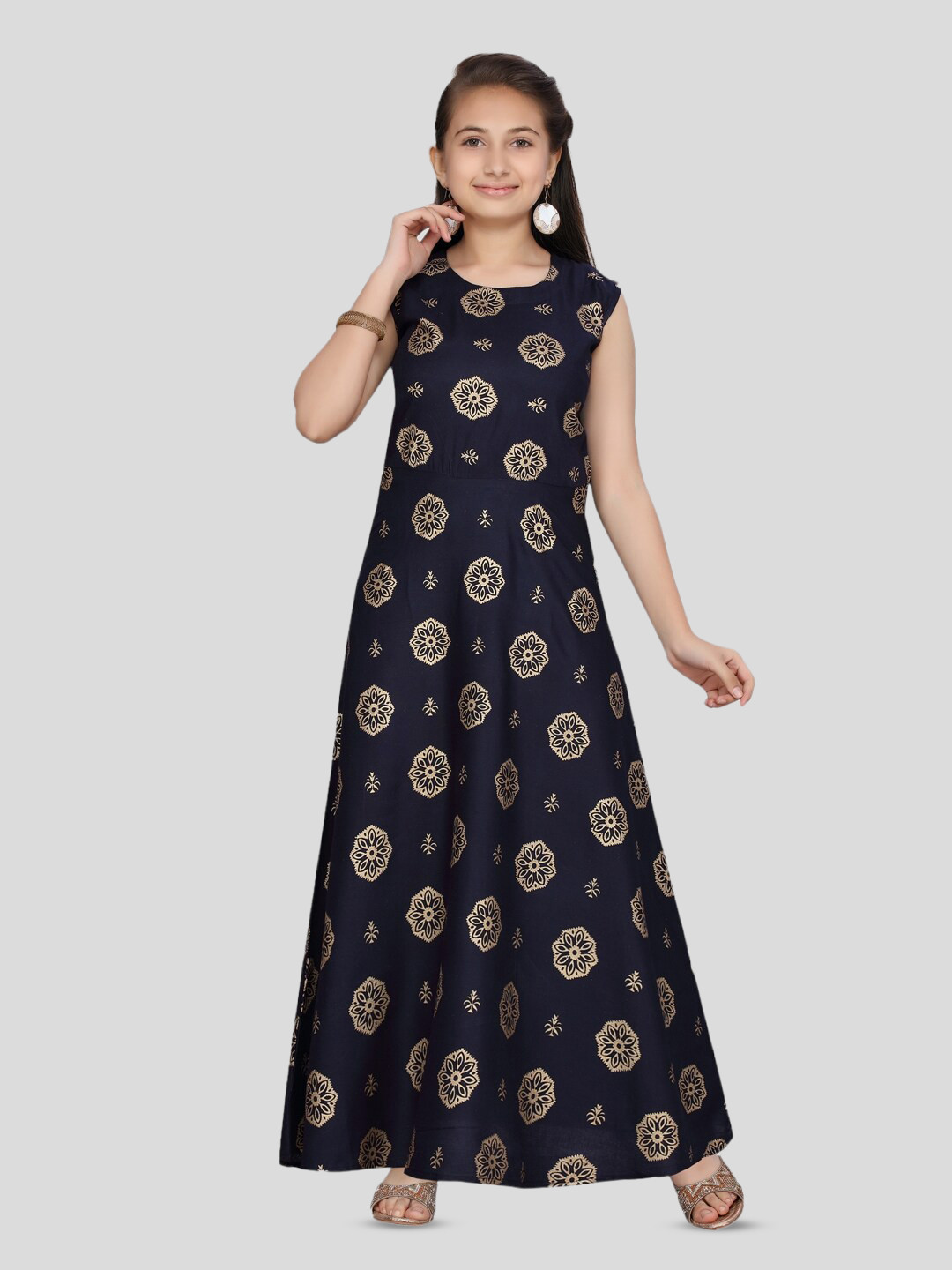

BAESD Girls Floral Print A-Line Cotton Dress, Blue