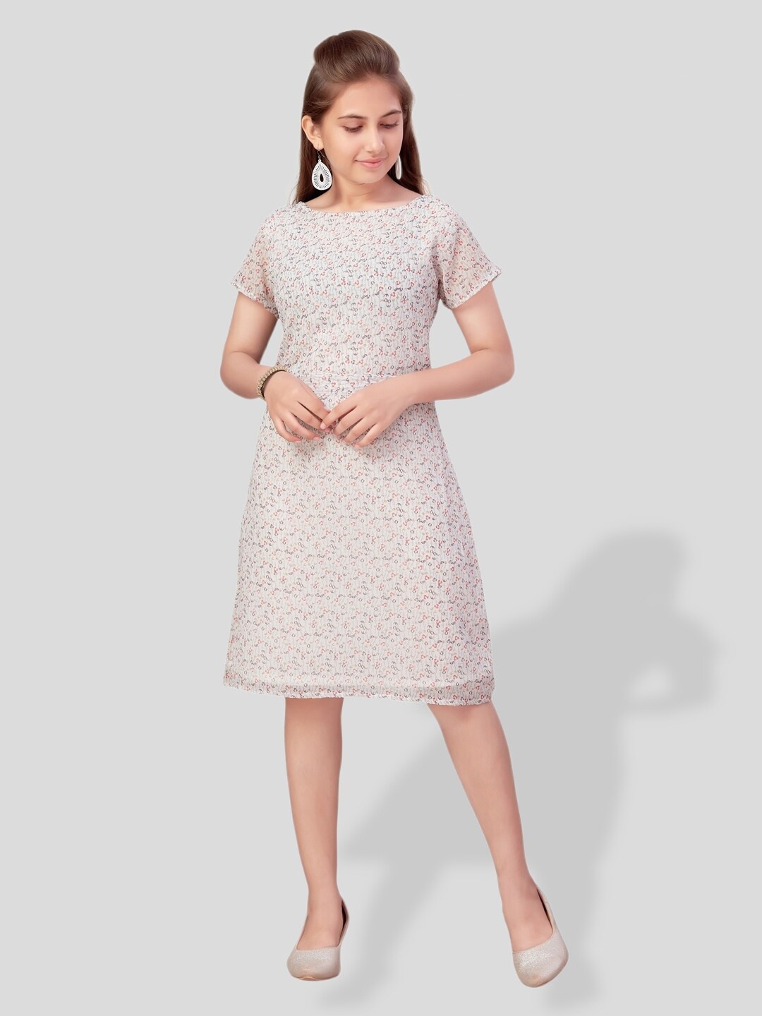 

BAESD Girls Floral Print Boat Neck A-Line Dress, White