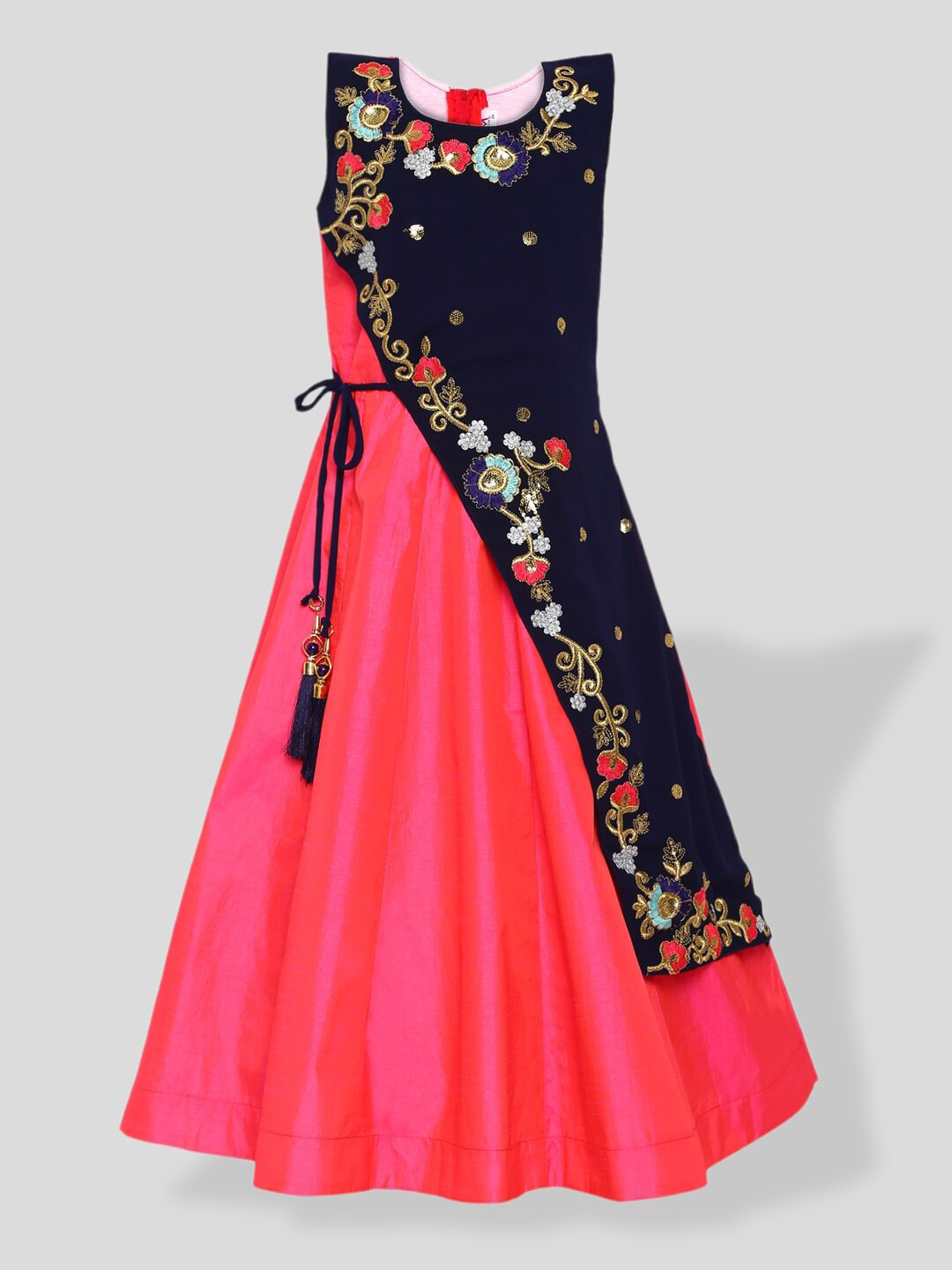 

BAESD Girls Floral Embrioidered Maxi Ethnic Dress, Red