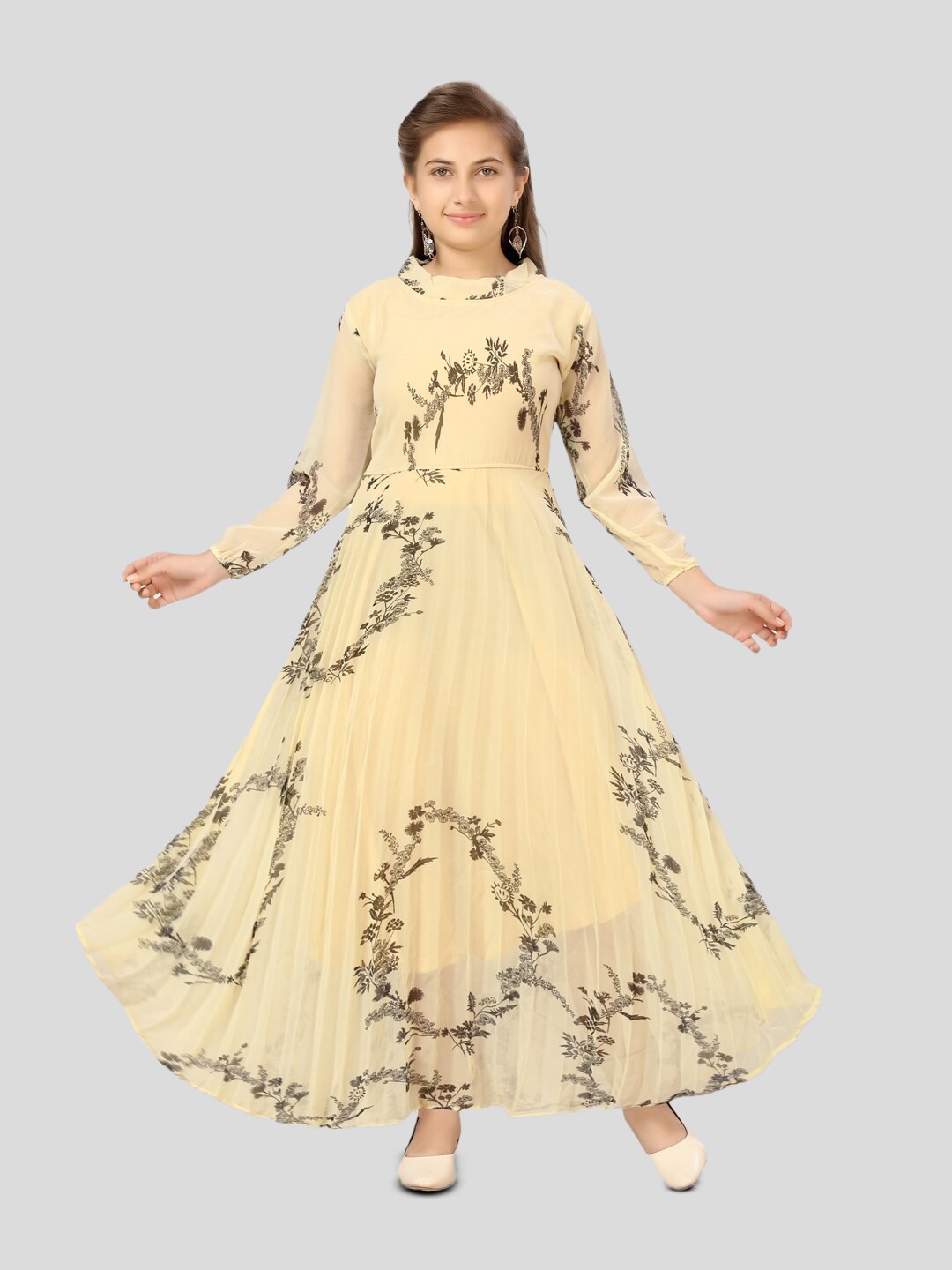 

BAESD Girls Floral Printed Georgette Maxi Dress, Beige