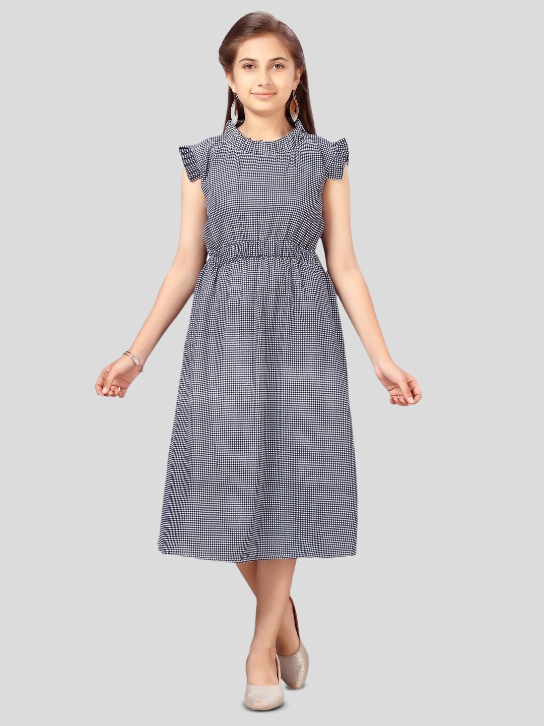 

BAESD Girls Checked Fit & Flare Midi Dress, Blue