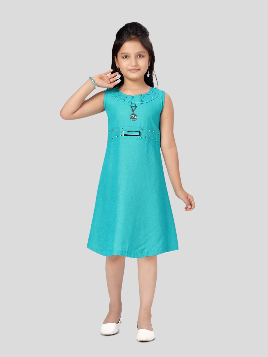 

BAESD Embellished Sleeveless A-Line Dress, Turquoise blue